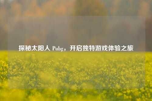 探秘太阳人 Pubg，开启独特游戏体验之旅