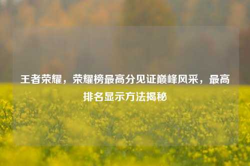 王者荣耀,荣耀榜更高分见证巅峰风采,更高排名显示 揭秘