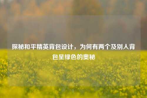 探秘和平精英背包设计,为何有两个及别人背包呈绿色的奥秘