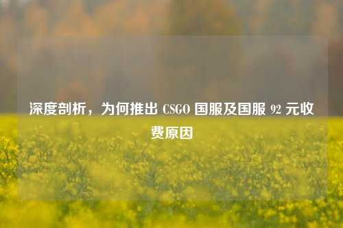 深度剖析,为何推出 CSGO 国服及国服 92 元收费原因