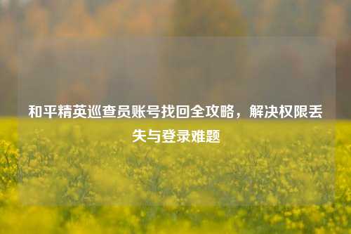 和平精英巡查员账号找回全攻略，解决权限丢失与登录难题